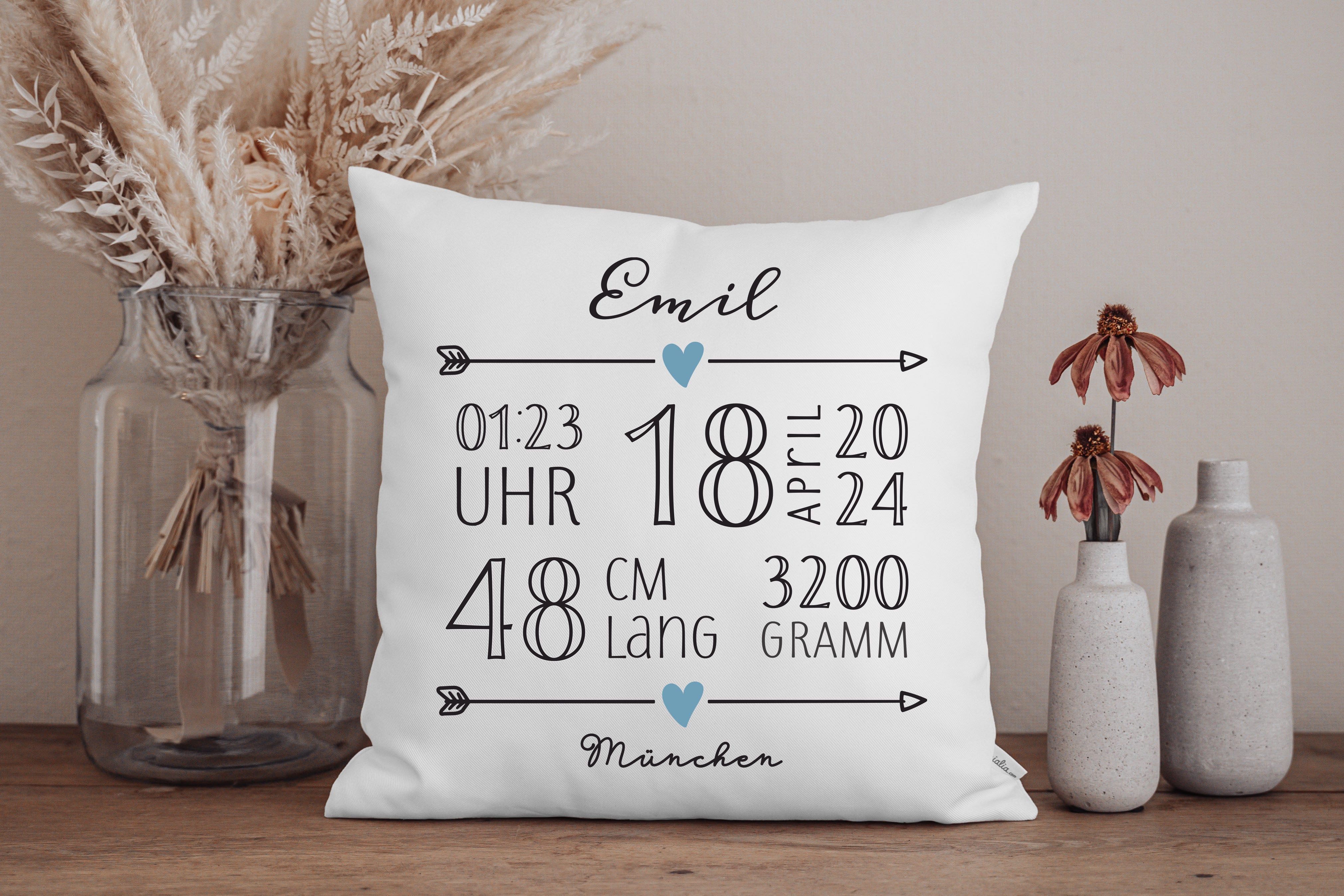 Herz-Kissen Mit Monogramm & Namen Personalisiert - Weißer, Herzförmiger Kissenbezug 40x40 Cm