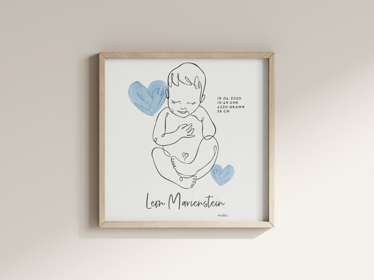 Geburtsdesign gezeichnet mit Namen & Daten – digitale Vorlage