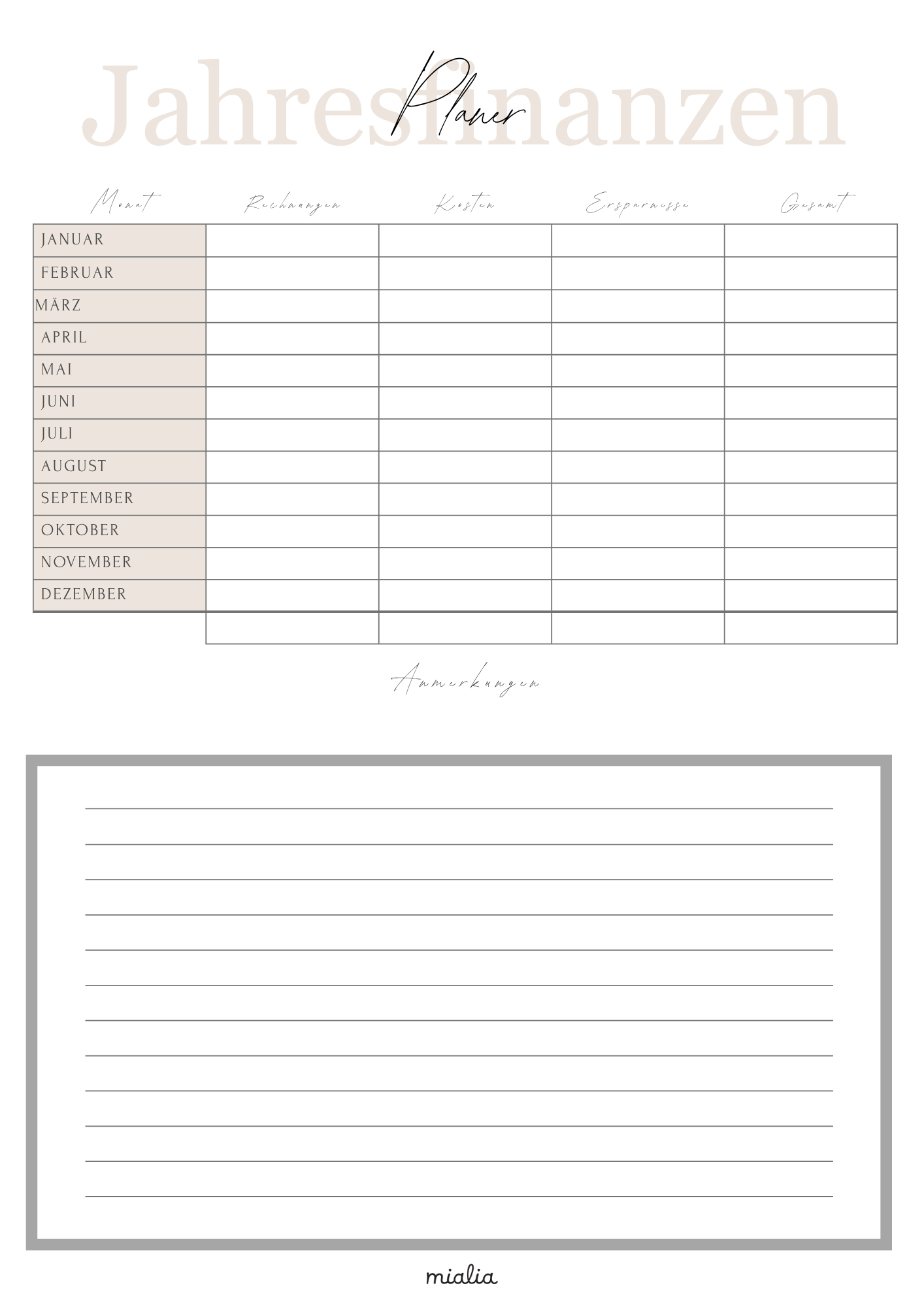 A4 Digital Planner 2026 auf Deutsch – Jahresplaner mit Wochenübersicht, Zielen & Dankbarkeit | Sofortiger Download