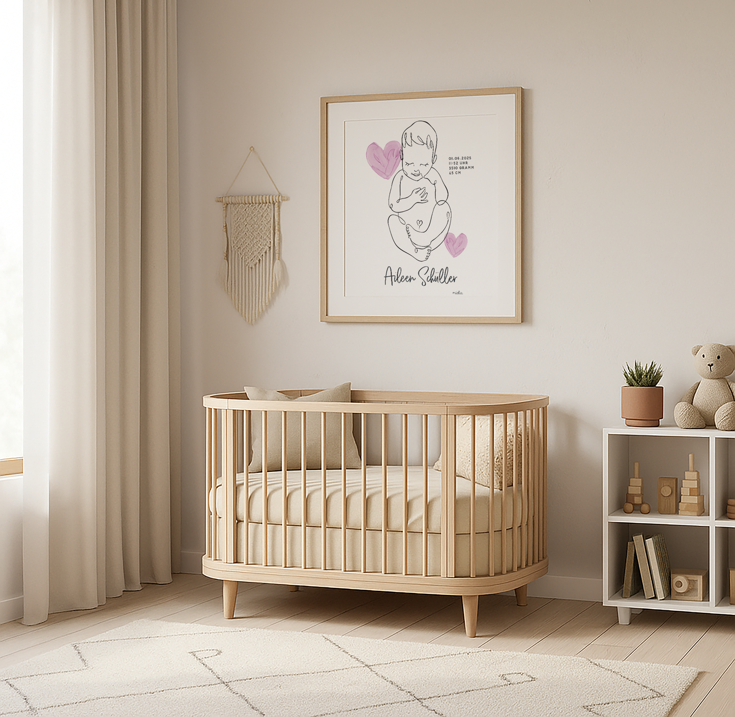 Geburtsdesign gezeichnet mit Namen & Daten – digitale Vorlage