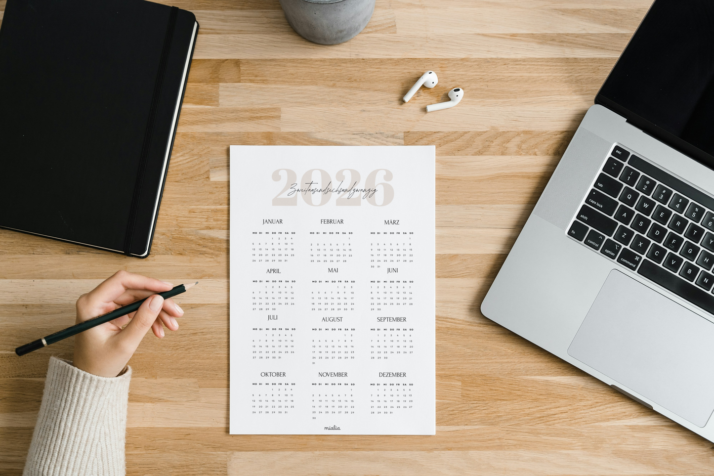 A4 Digital Planner 2026 auf Deutsch – Jahresplaner mit Wochenübersicht, Zielen & Dankbarkeit | Sofortiger Download